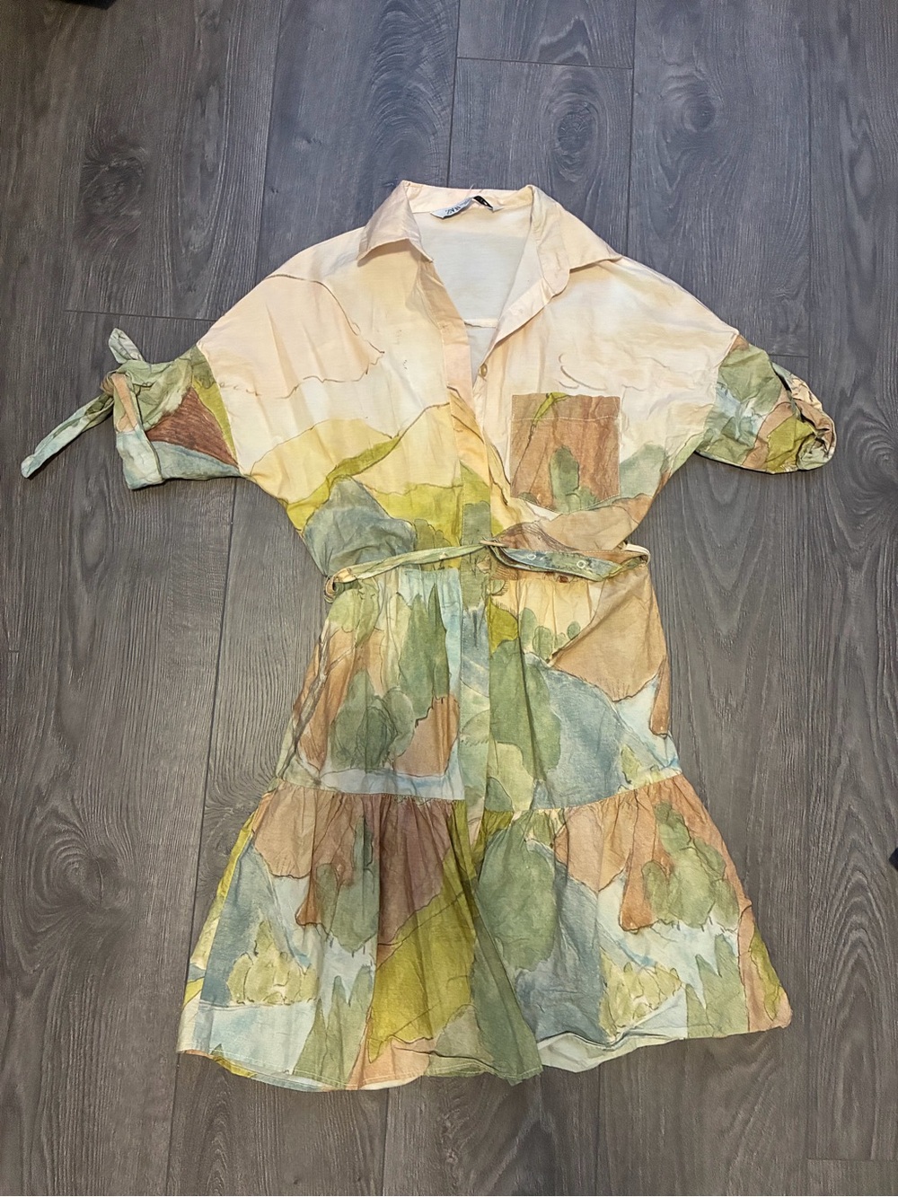 Zara Pastel Watercolor Mini Dress in Green, Peach, Blue